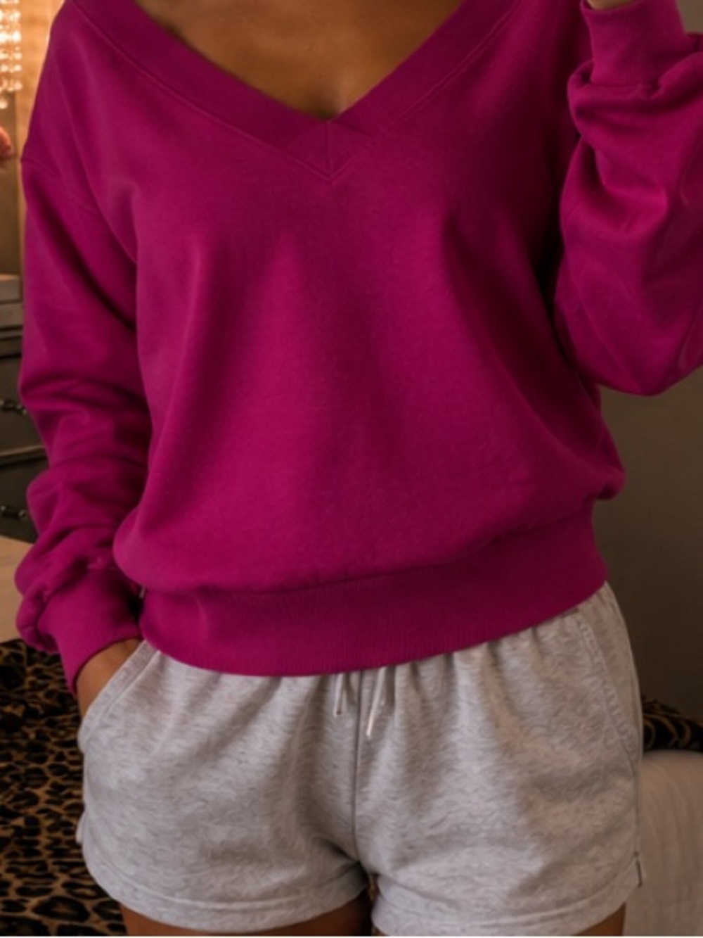 Garage raspberry pink V-Neck Pullover Sweatshirt